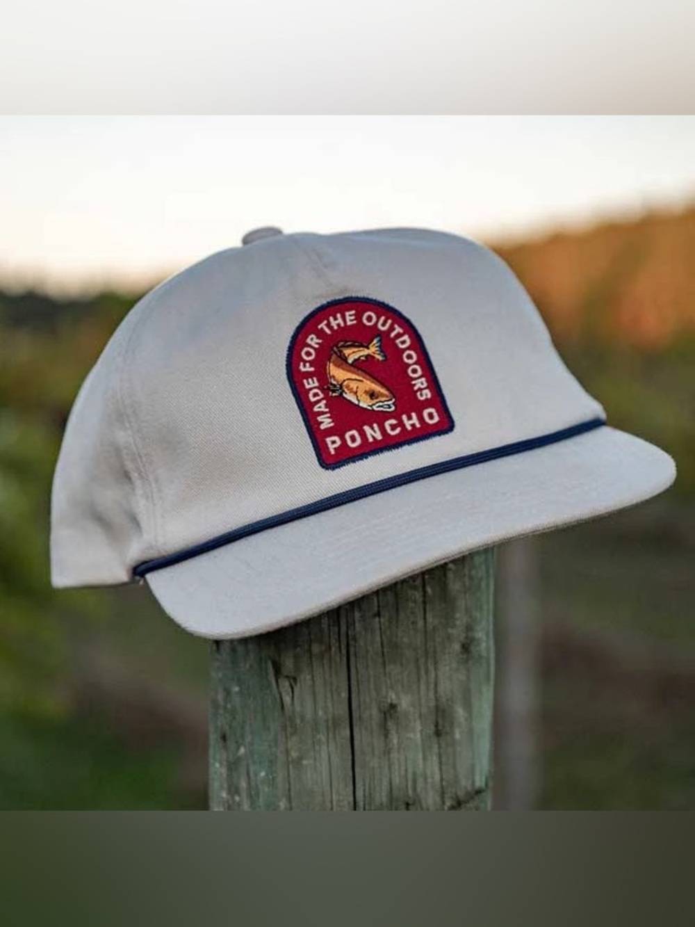 NWOT Poncho Outdoors "Made For The Outdoors" Fish Patch Rope Hat – Snapback